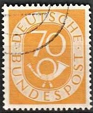 FRIMÆRKER VESTTYSKL. BUND: 1951 | AFA 1099 | Ny tegning - 70 pf. gul - Stemplet